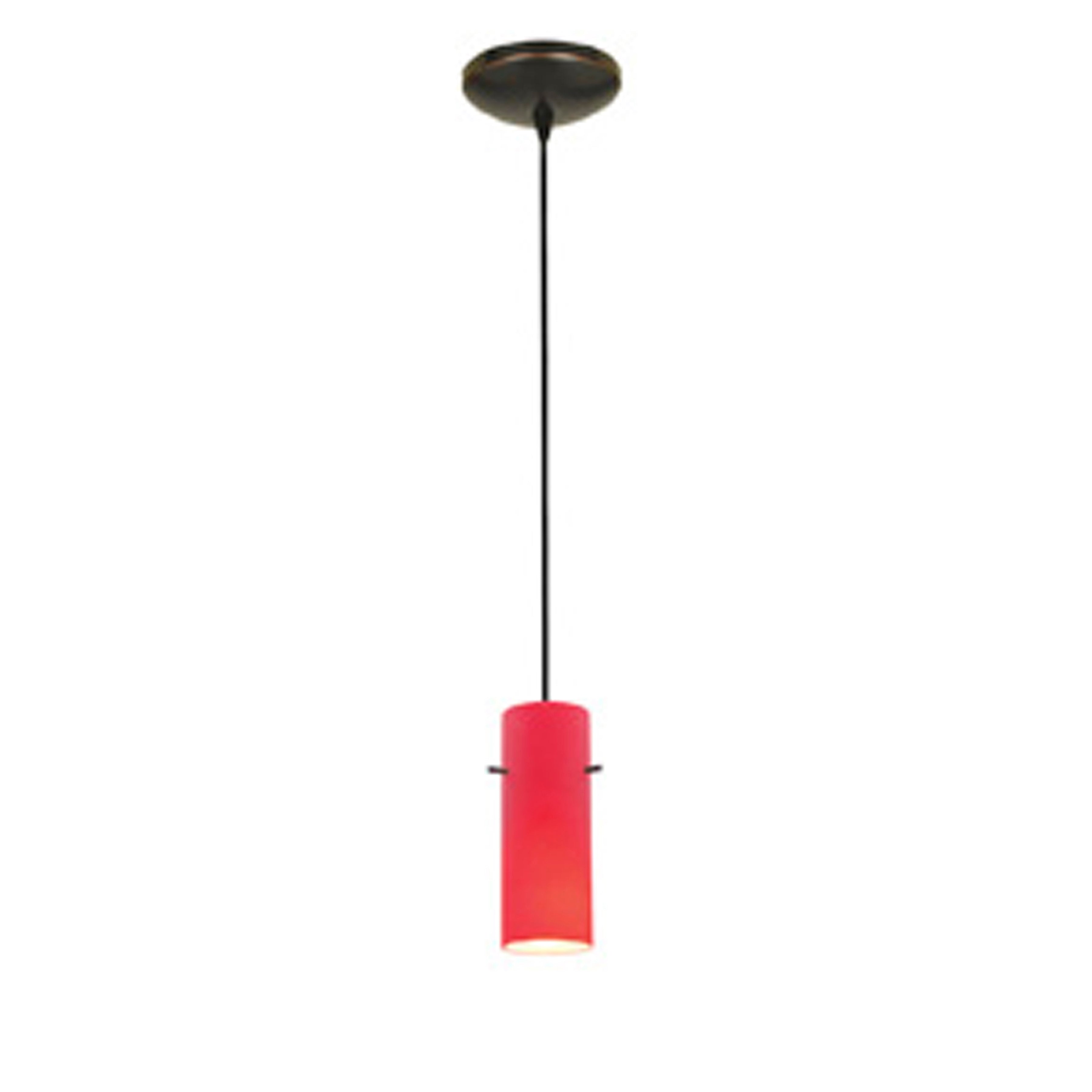 The Access Lighting Cylinder Pendant (28030-1C-ORB/RED) is a ceiling-mounted light featuring a cylindrical red shade suspended from a black cord.