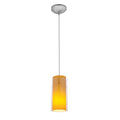 Certainly! Here’s a rewritten sentence using the provided product data: The Access Lighting Glass`n Glass Cylinder Pendant (28033-1C-BS/CLAM) is a ceiling-mounted fixture with a cylindrical glass shade, delivering a warm yellow glow and finished with a sleek metal canopy.