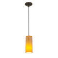 Sure! Here’s a rewritten sentence using the provided product data: The Access Lighting Glass`n Glass Cylinder LED Pendant (28033-3C-ORB/CLAM) is a ceiling-mounted fixture featuring a cylindrical yellow glass shade and a black cord.