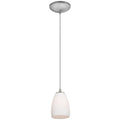 The Sherry Pendant (28069-1C-BS/OPL) by Access Lighting features a frosted glass shade suspended from a silver ceiling mount by a cord.