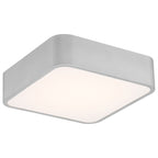 The Granada LED Flush Mount by Access Lighting, featuring a satin finish and a 12″ square design with a white diffused cover, is photographed against a plain white background.