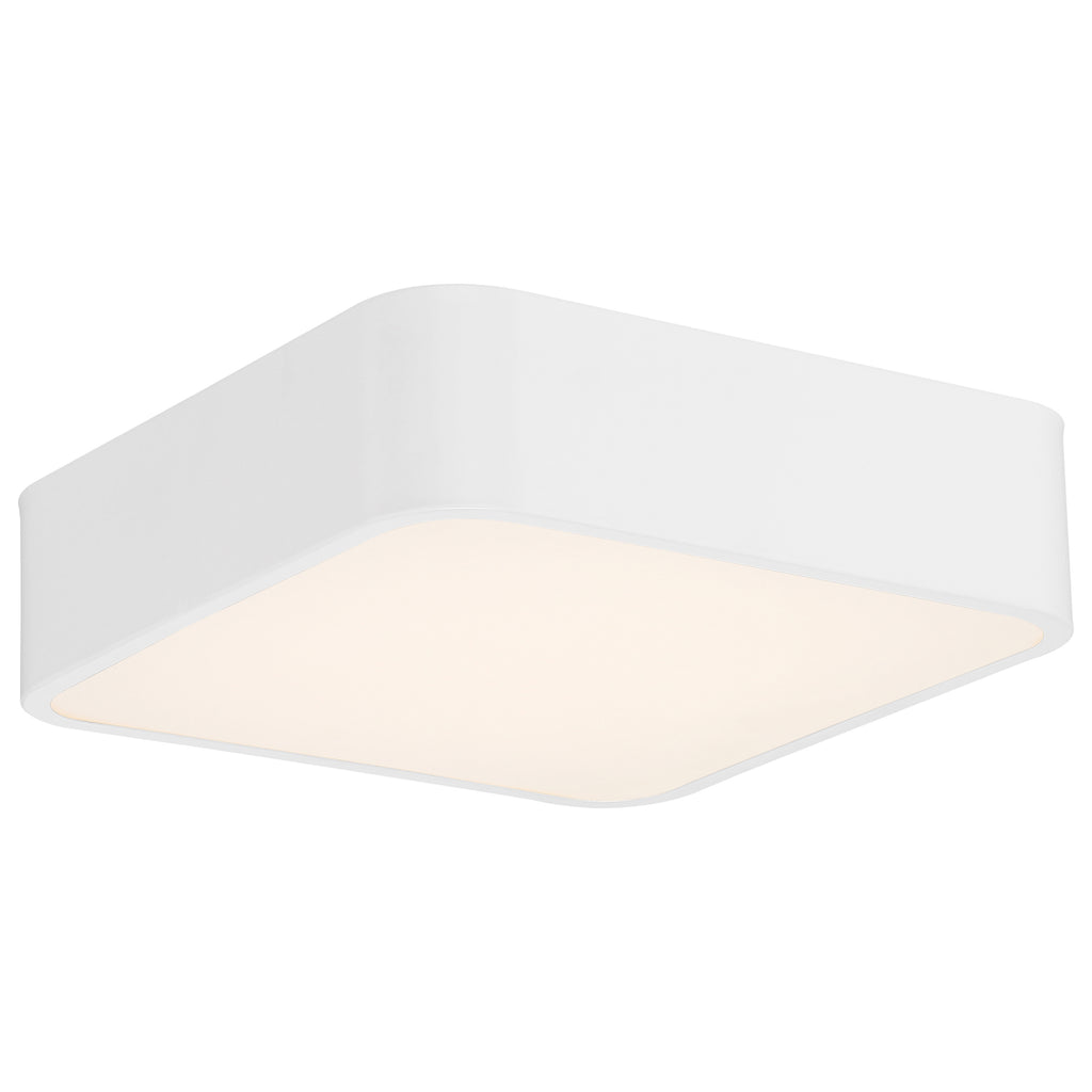 The Granada LED Flush Mount by Access Lighting, shown in white with a 12″ square design, features rounded edges and a diffused light panel against a plain background.