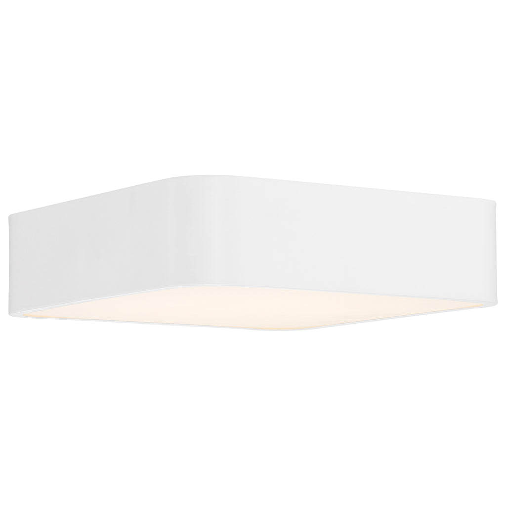 The Granada LED Flush Mount by Access Lighting features a white, 12-inch rectangular design with rounded edges and provides a soft, even glow from its bottom surface.