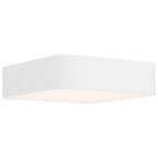 The Granada LED Flush Mount by Access Lighting features a white, 12-inch rectangular design with rounded edges and provides a soft, even glow from its bottom surface.