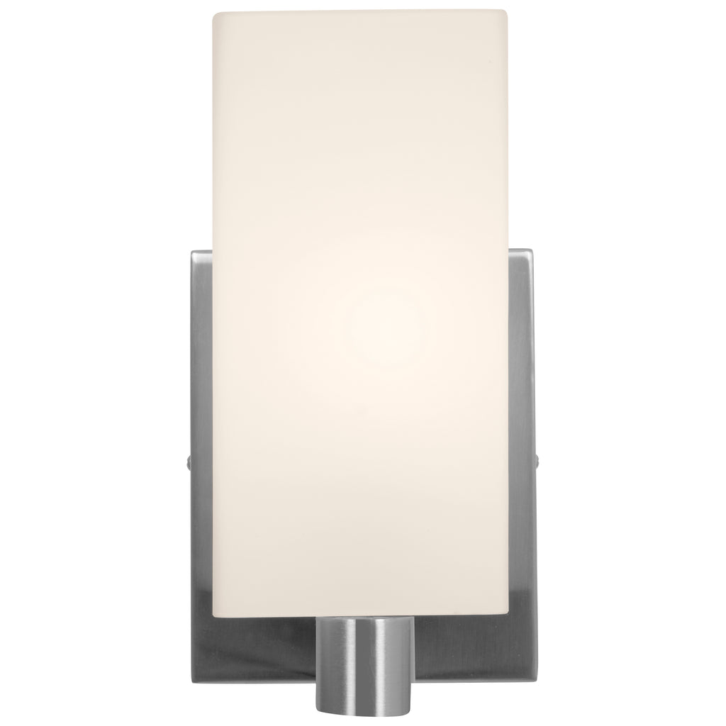 Archi 1 Light LED Wall Sconce & Vanity by Access Lighting, featuring a frosted white glass shade and a brushed metal base, photographed against a white background.