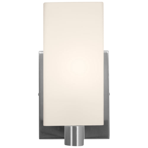 Archi 1 Light LED Wall Sconce & Vanity by Access Lighting, featuring a frosted white glass shade and a brushed metal base, photographed against a white background.