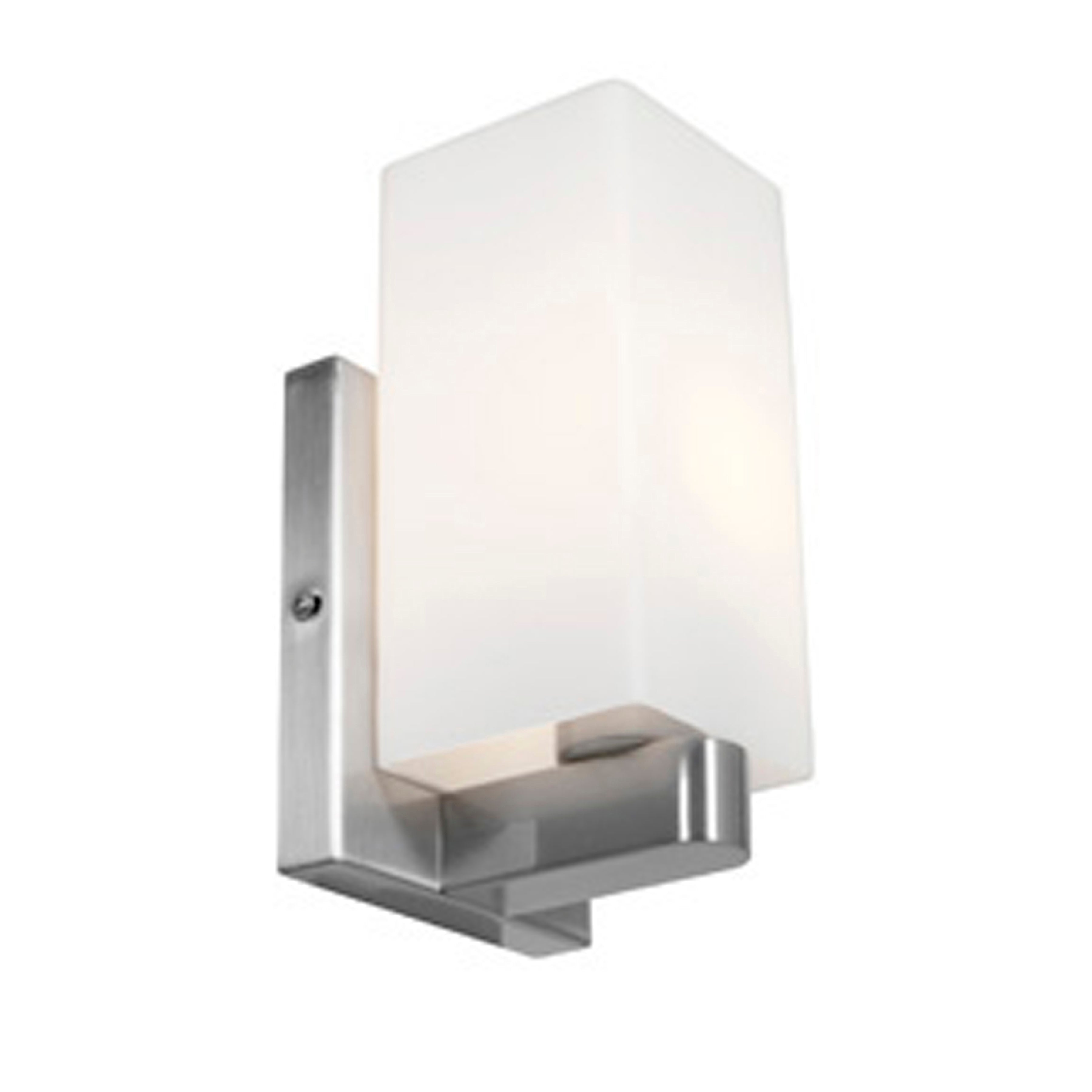 The Archi 1 Light LED Wall Sconce & Vanity by Access Lighting features a rectangular frosted glass shade and a brushed metal base, providing soft illumination.