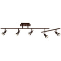 The Access Lighting Viper 5 Light Adjustable Track features a bronze finish with five adjustable spotlights mounted on two intersecting bars and attached to a square ceiling base.