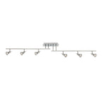 The Access Lighting Viper 6 Light Adjustable LED Track is a modern ceiling-mounted fixture featuring six adjustable spotlights on a rectangular base, displayed against a white background.