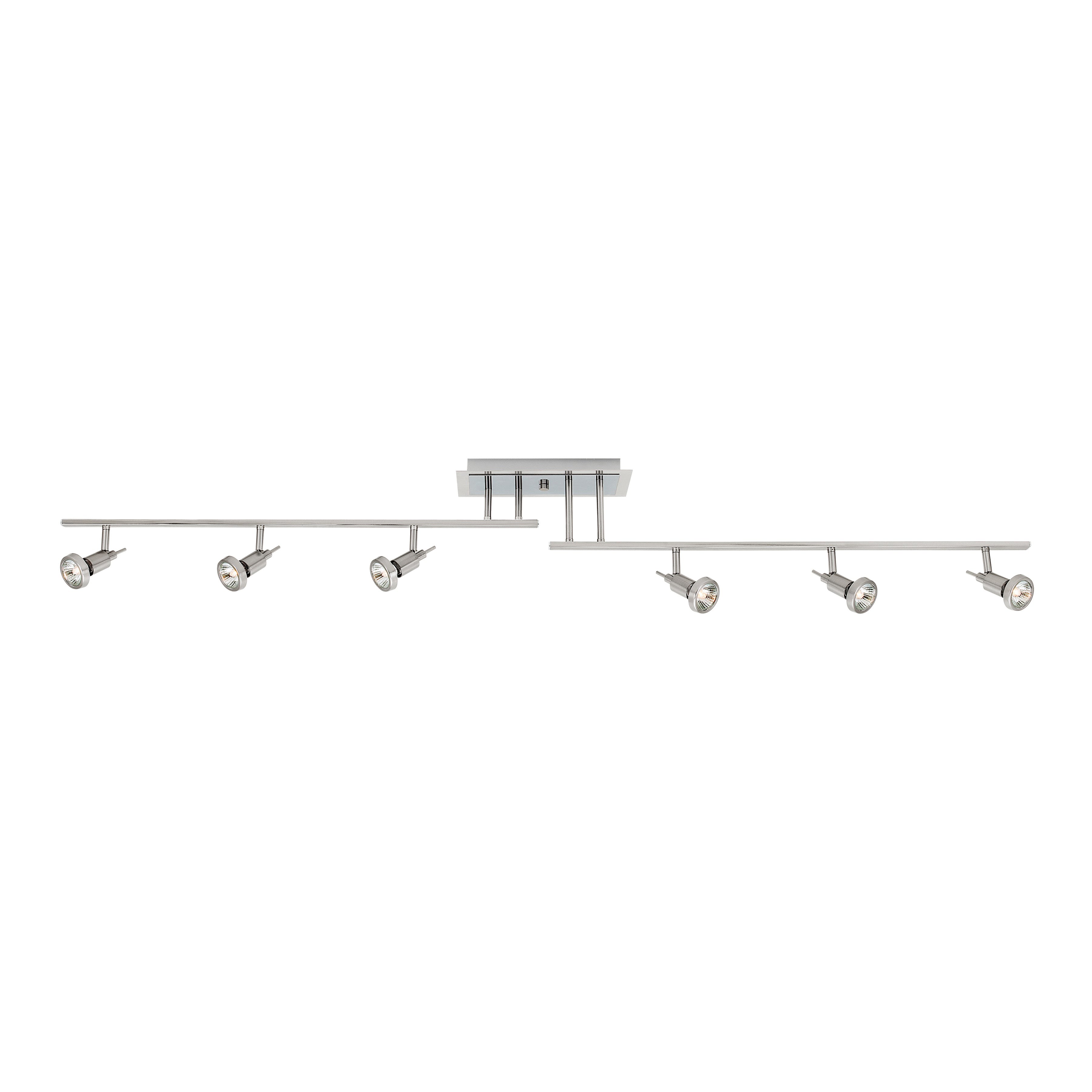 The Access Lighting Viper 6 Light Adjustable LED Track is a modern ceiling-mounted fixture featuring six adjustable spotlights on a rectangular base, displayed against a white background.