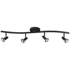 The Access Lighting Cobra 4 Light Adjustable LED Track is a black ceiling-mounted fixture featuring four adjustable spotlights attached to a curved bar.