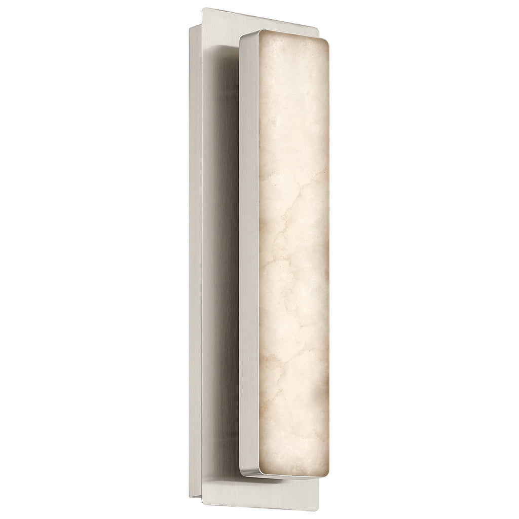 The Ada 5CCT LED Wall Sconce by Access Lighting features a rectangular frosted light panel set within a brushed steel frame, shown here against a white background.