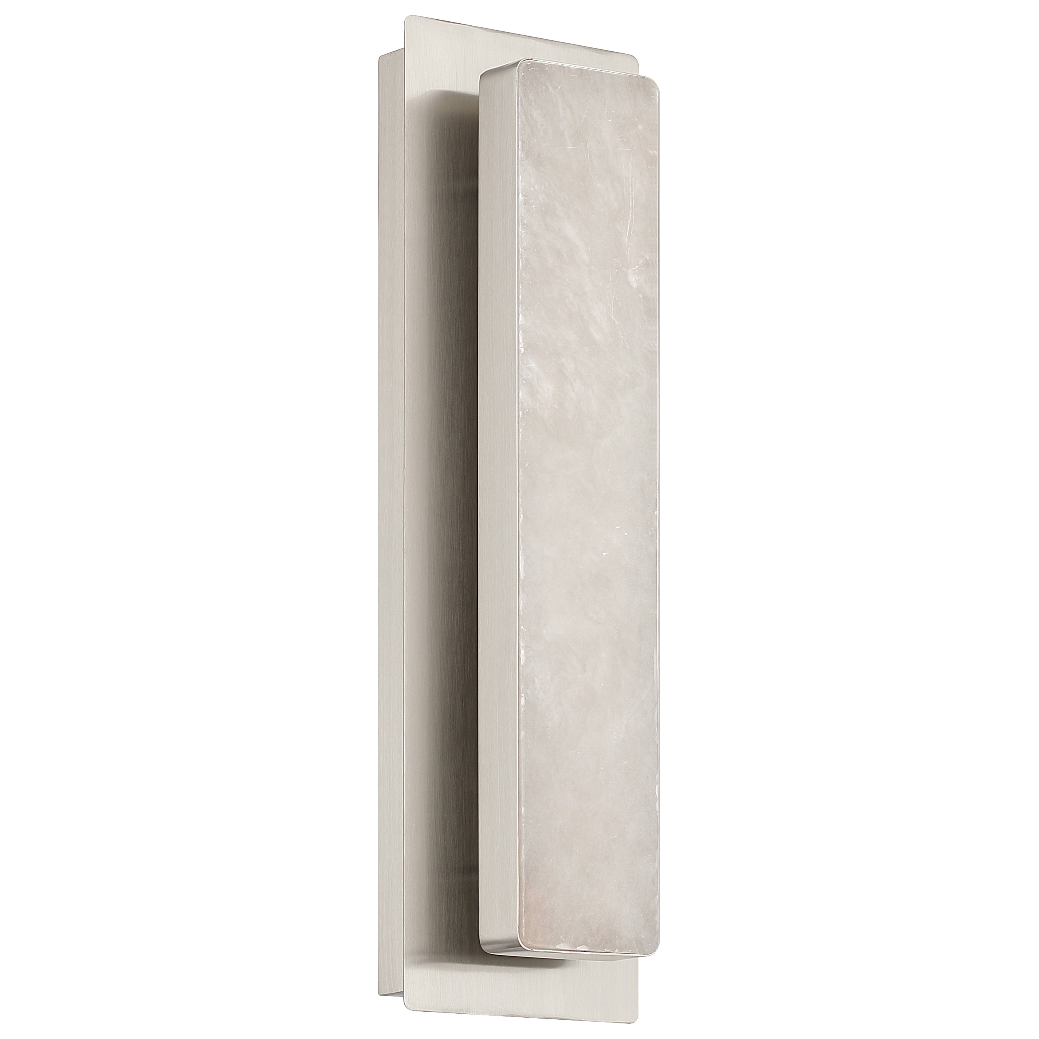 The Ada 5CCT LED Wall Sconce by Access Lighting features a rectangular modern design with a brushed steel finish and a frosted, vertically oriented light panel.