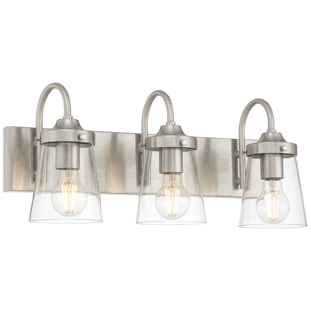 Dickens 3 Light Vanity, Brushed Steel