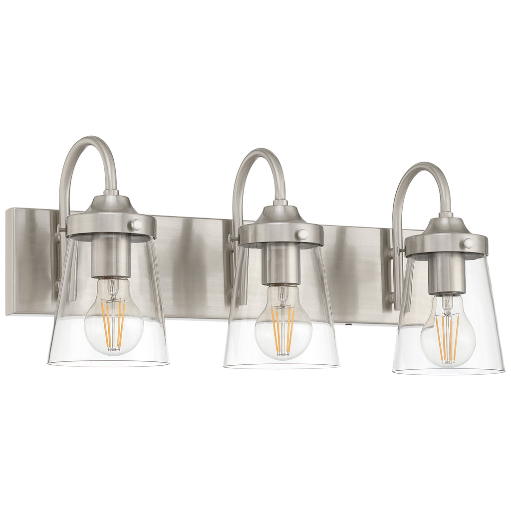 Dickens 3 Light Vanity, Brushed Steel