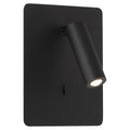 The Villa LED Reading Light by Access Lighting features a matte black rectangular wall-mounted design with a cylindrical adjustable spotlight and a small switch positioned below the light.