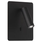 The Villa LED Reading Light by Access Lighting features a modern matte black finish, with a rectangular backplate and an adjustable cylindrical lamp for versatile illumination.