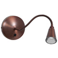 The Access Lighting Bunk Gooseneck LED Wall Reading Light in bronze features a wall-mounted design with a round base and a cone-shaped lamp head.