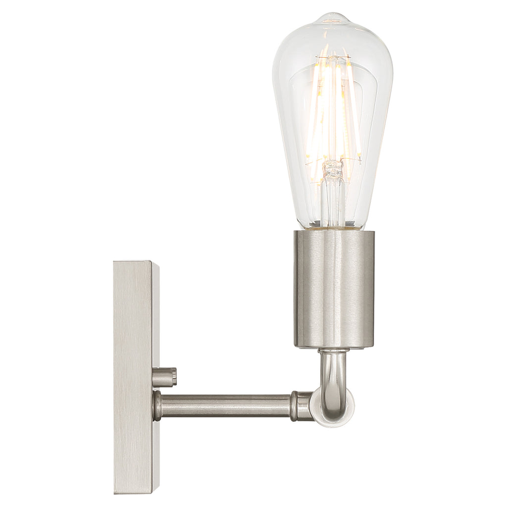 The Virgin 3 Light Vanity by Access Lighting features a brushed steel base and exposed Edison-style bulbs.