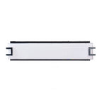 The Ryder LED Vanity by Access Lighting is shown against a plain white background, featuring a white plastic body with black edges and two gray clips on either end.