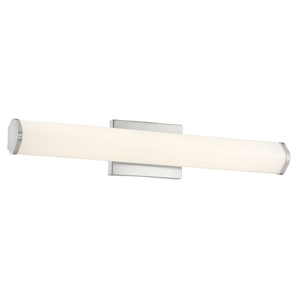 The Access Lighting Summit LED Vanity, 24″, features a modern wall-mounted design with a rectangular frosted glass shade and chrome accents, shown against a plain white background.