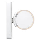 The Access Lighting Sense LED Vanity, 4.75″, is a chrome wall-mounted round magnifying mirror with LED lighting, attached to a rectangular base and shown against a white background.
