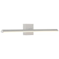 The Float Adjustable LED Vanity by Access Lighting features a modern, wall-mounted design with a rectangular silver base and a long 24.25-inch horizontal bar, emitting a soft white light.