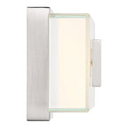 Restore LED Vanity by Access Lighting in Brushed Steel, featuring a rectangular frosted glass shade and 25W LED, photographed against a white background.