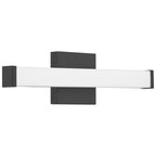 Access Lighting’s Maxx 5CCT LED Vanity is an 18″ rectangular wall-mounted fixture in matte black, featuring a horizontal frosted white diffuser.