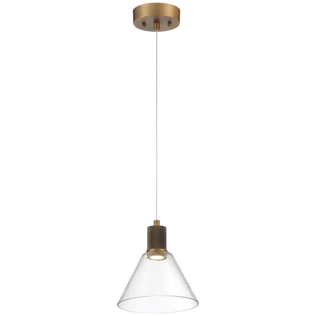 Access Lighting Port Nine Martini LED Pendant, Antique Brushed Brass / Clear Glass / 9W