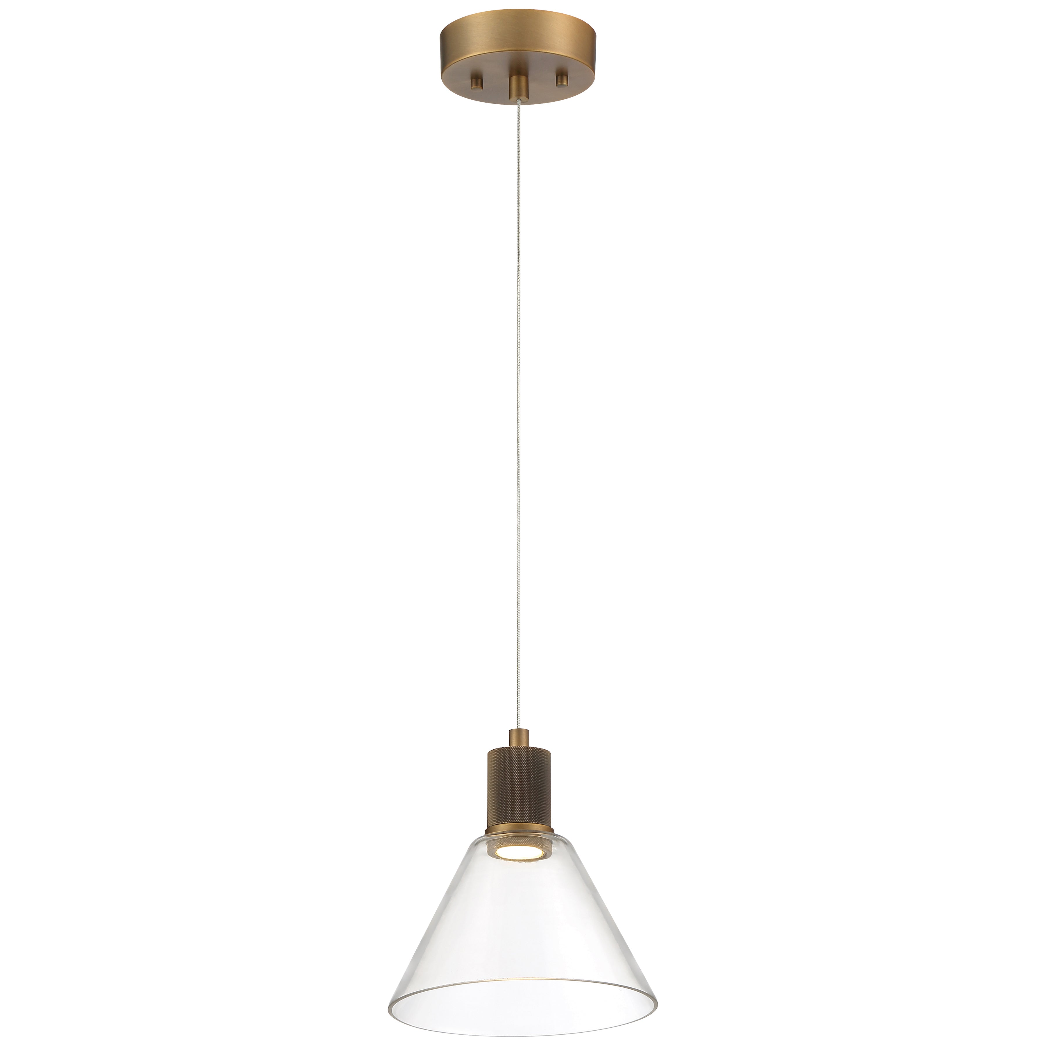 Port Nine Martini LED Pendant, Antique Brushed Brass / Clear Glass / 9W