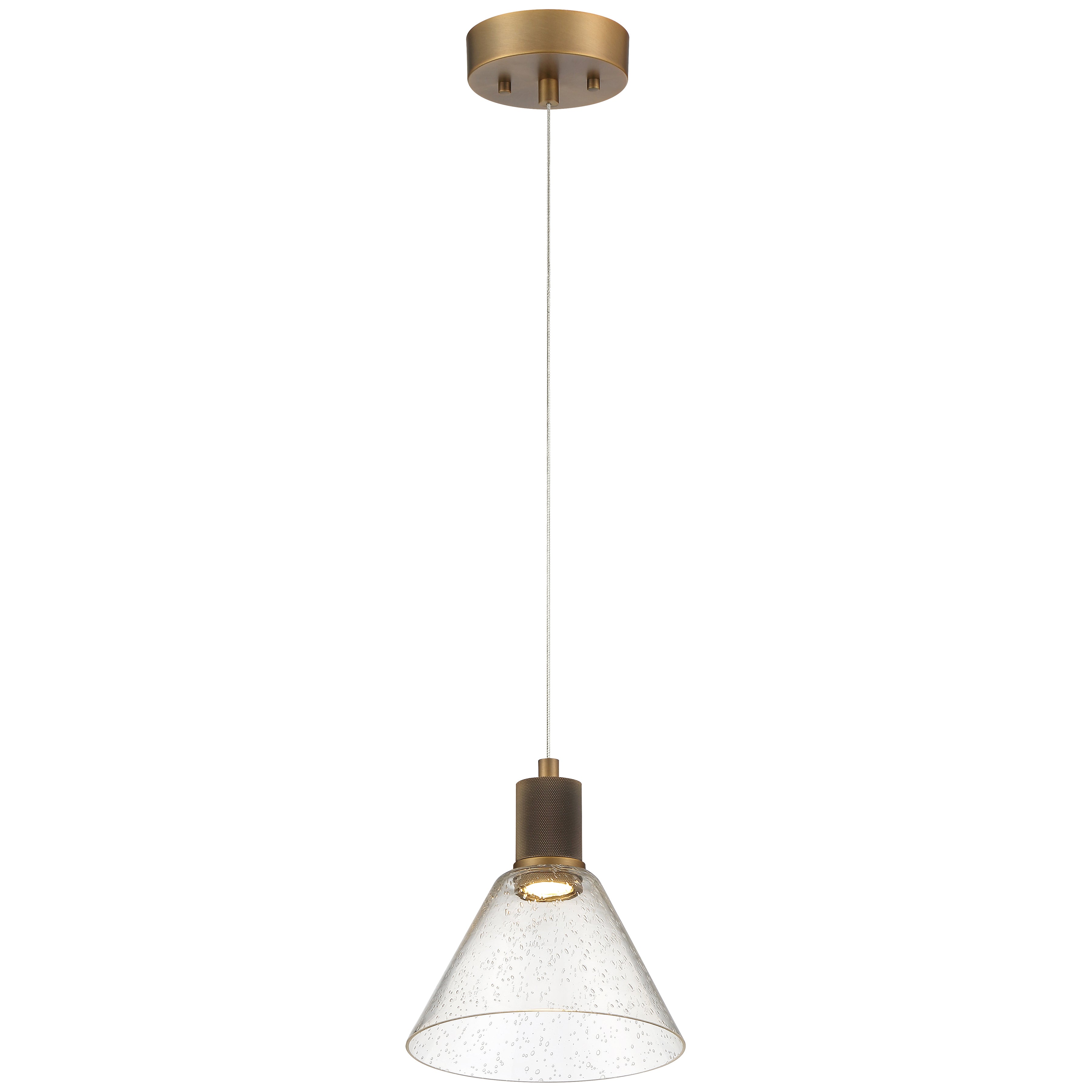 Port Nine Martini LED Pendant, Antique Brushed Brass / Seeded Glass / 9W
