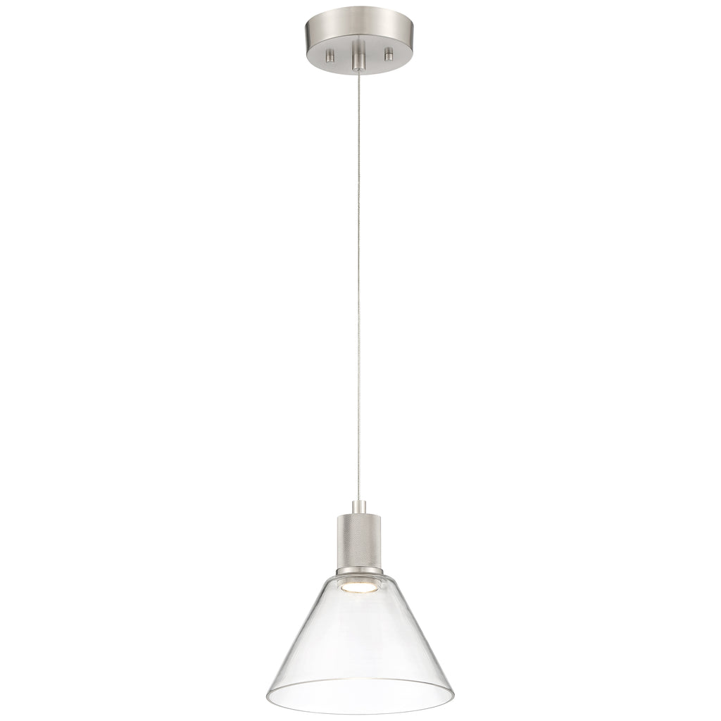 Access Lighting Port Nine Martini LED Pendant, Brushed Steel / Clear Glass / 9W