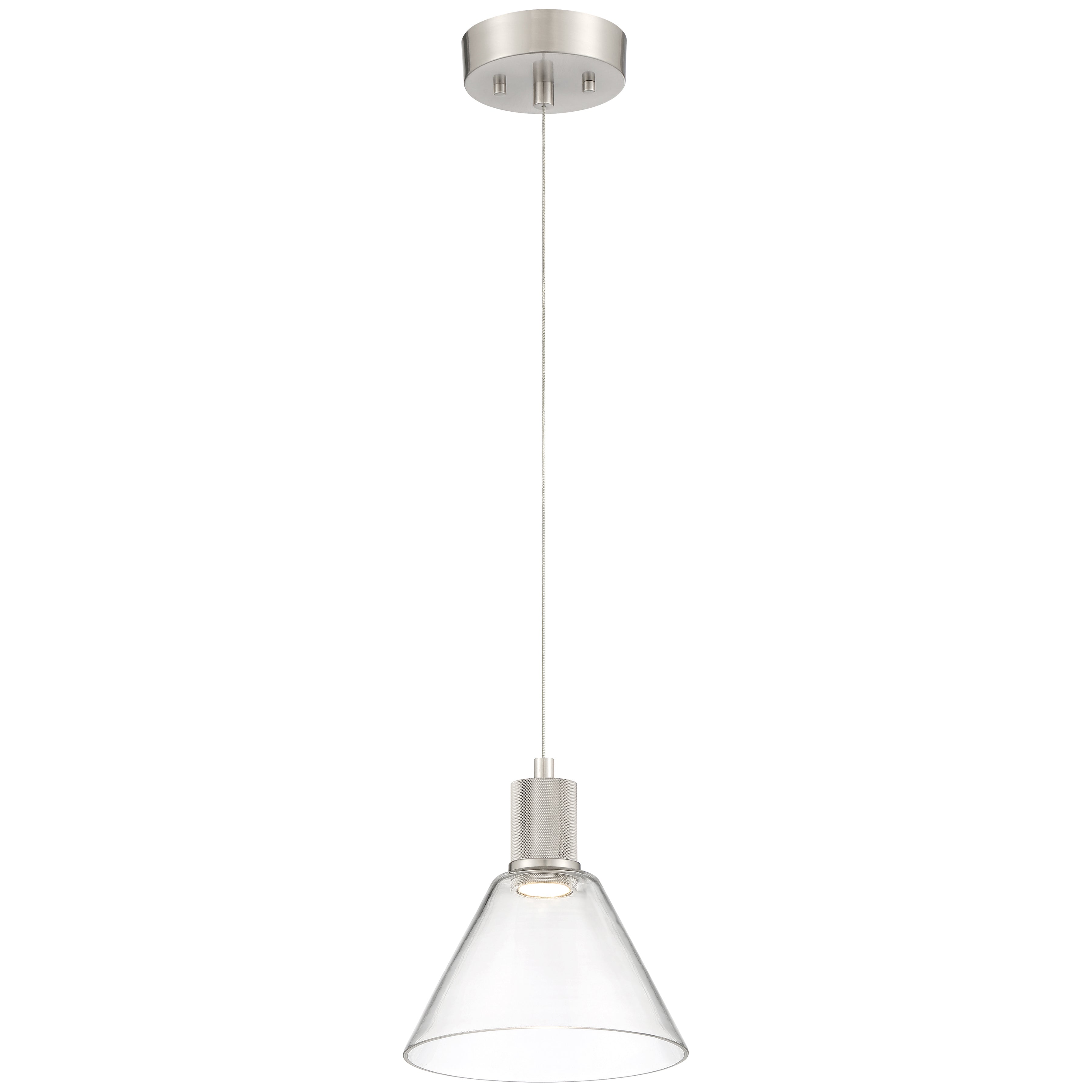 Port Nine Martini LED Pendant, Brushed Steel / Clear Glass / 9W
