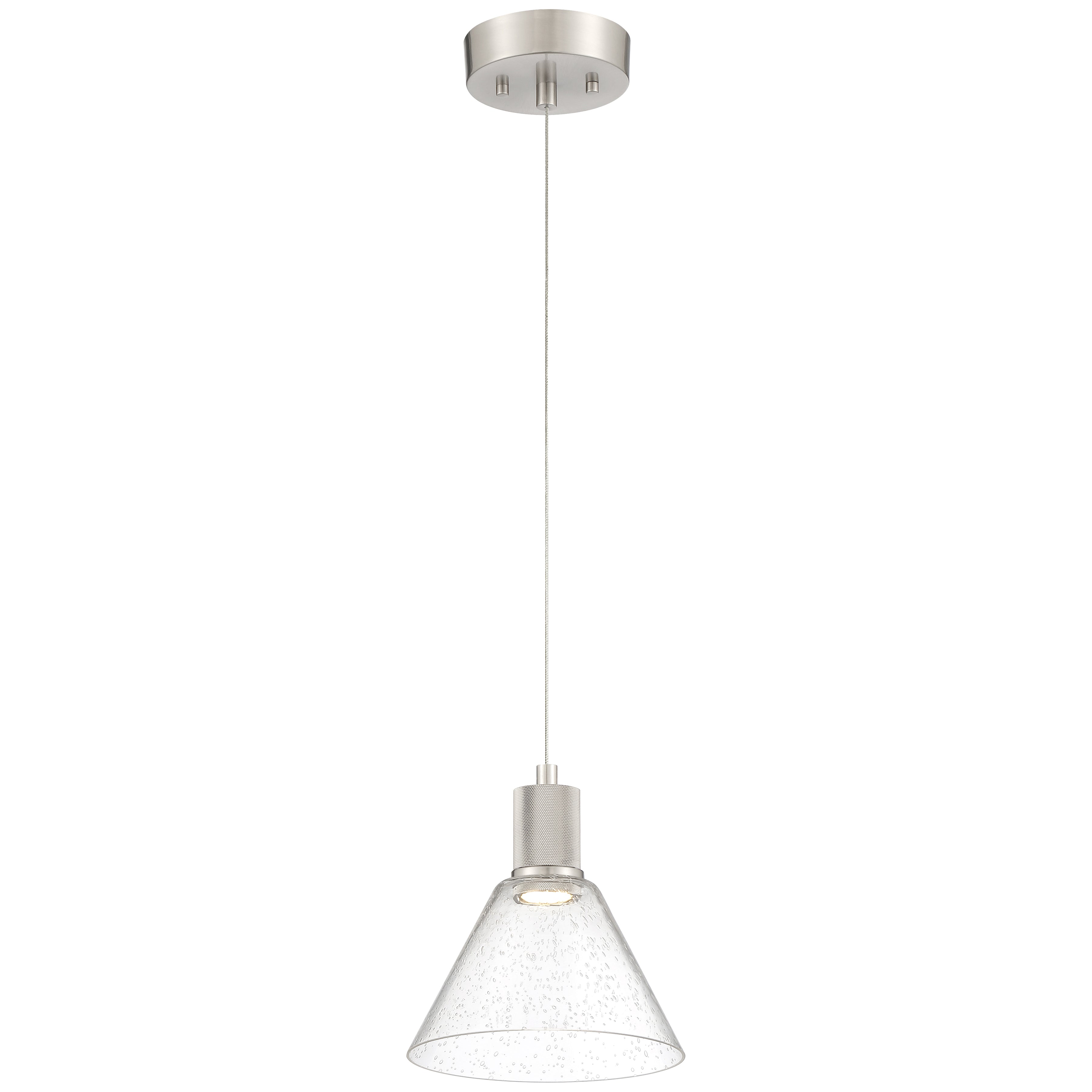 Port Nine Martini LED Pendant, Brushed Steel / Seeded Glass / 9W