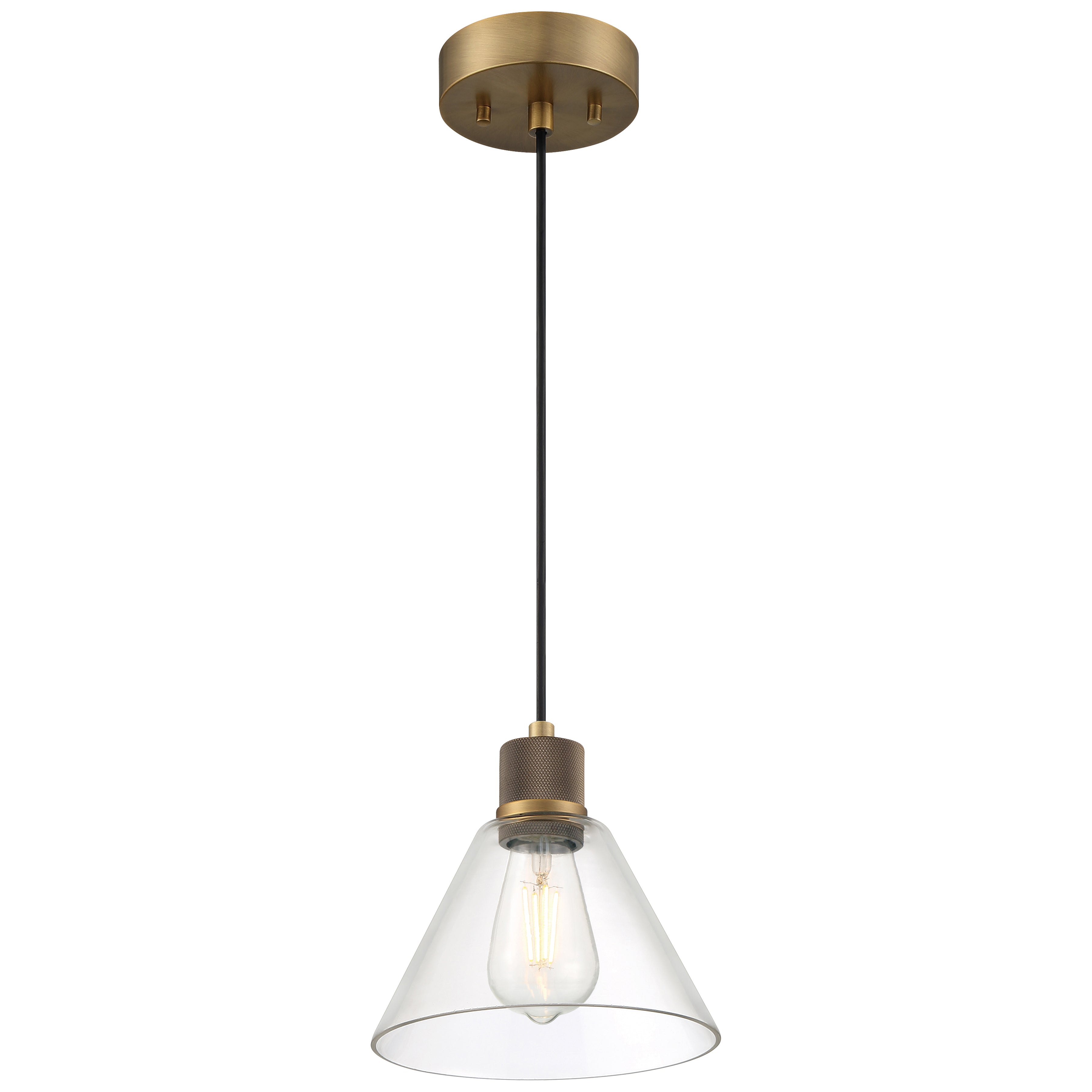 Port Nine Martini LED Pendant, Antique Brushed Brass / Clear Glass / 7W