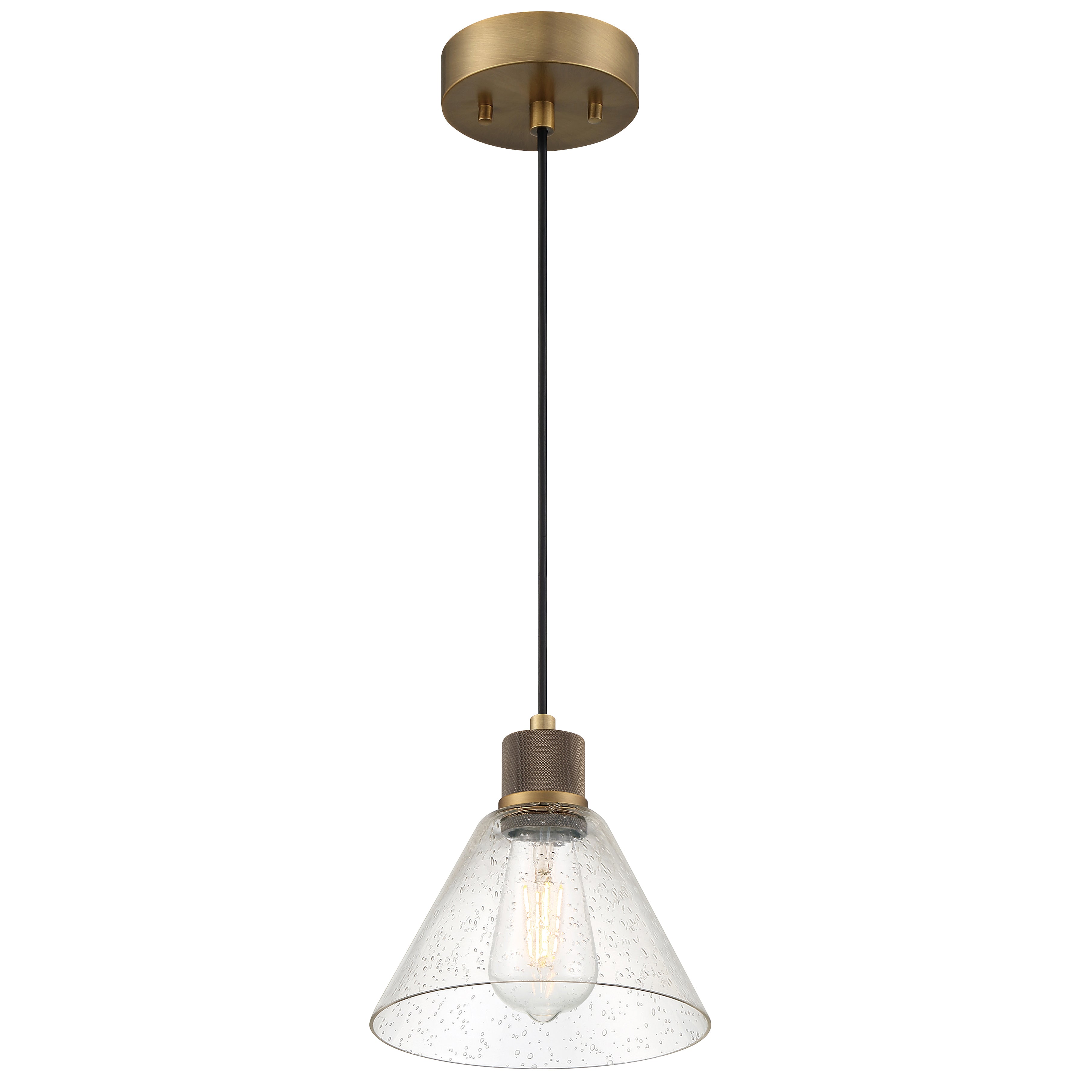 Port Nine Martini LED Pendant, Antique Brushed Brass / Seeded Glass / 7W