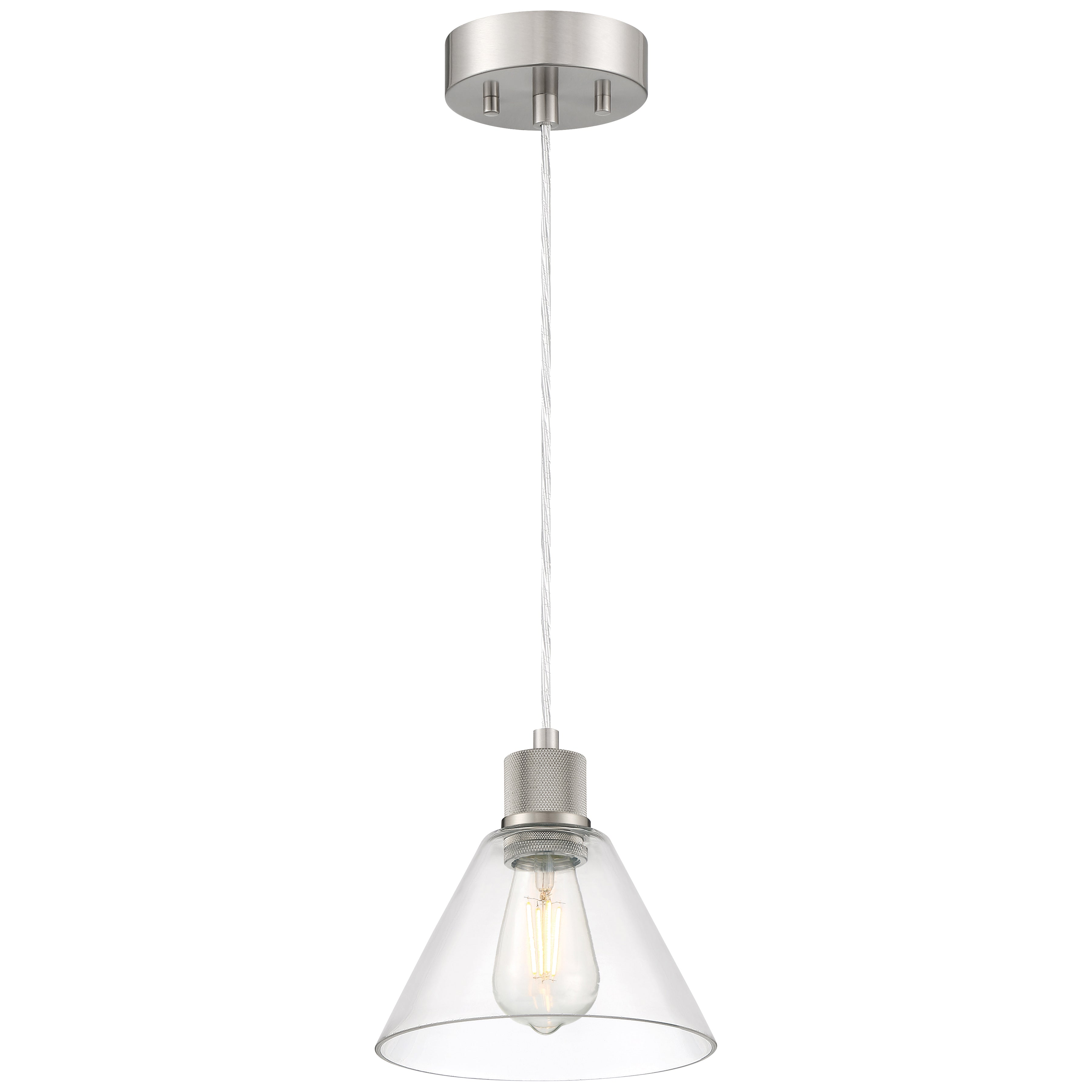 Port Nine Martini LED Pendant, Brushed Steel / Clear Glass / 7W