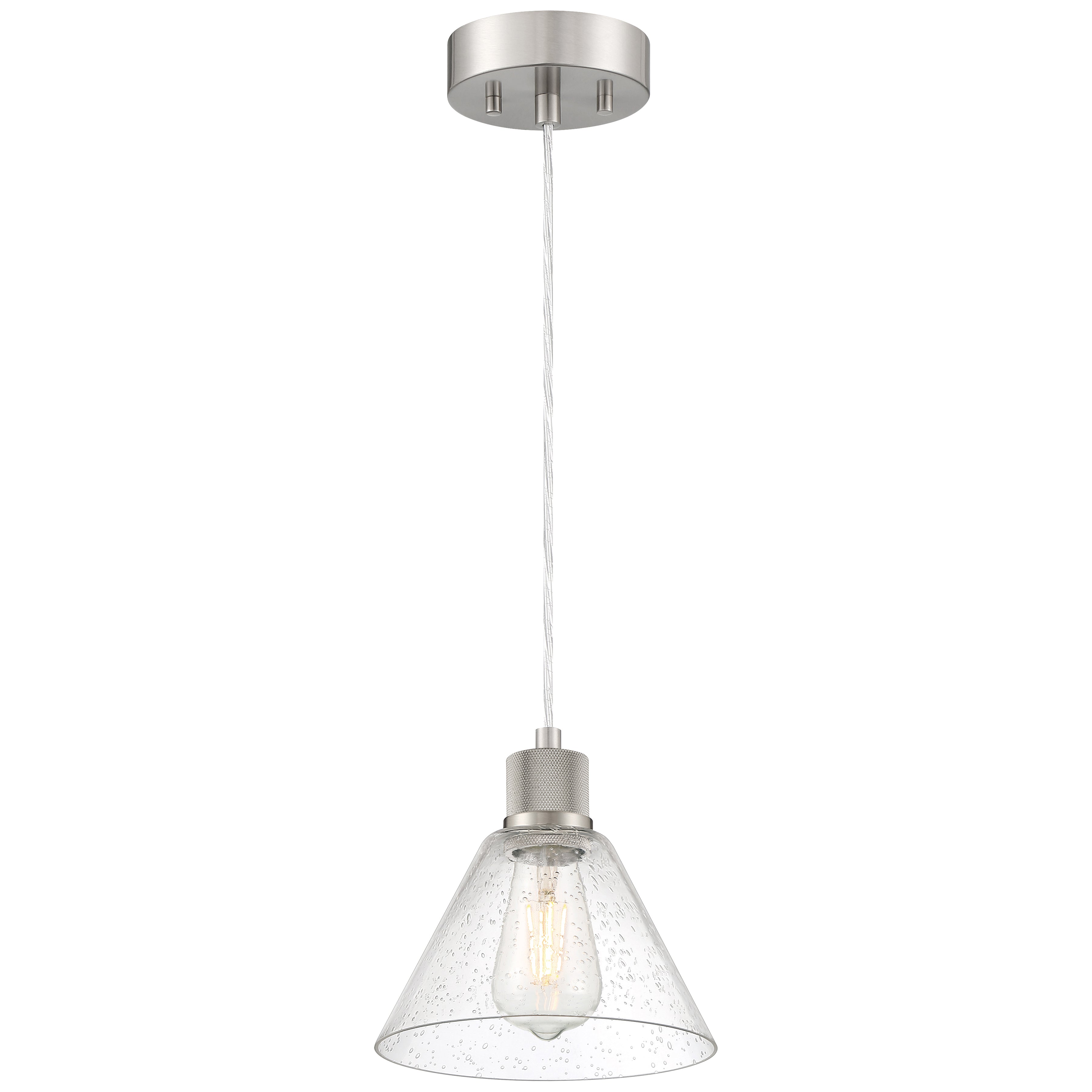 Port Nine Martini LED Pendant, Brushed Steel / Seeded Glass / 7W