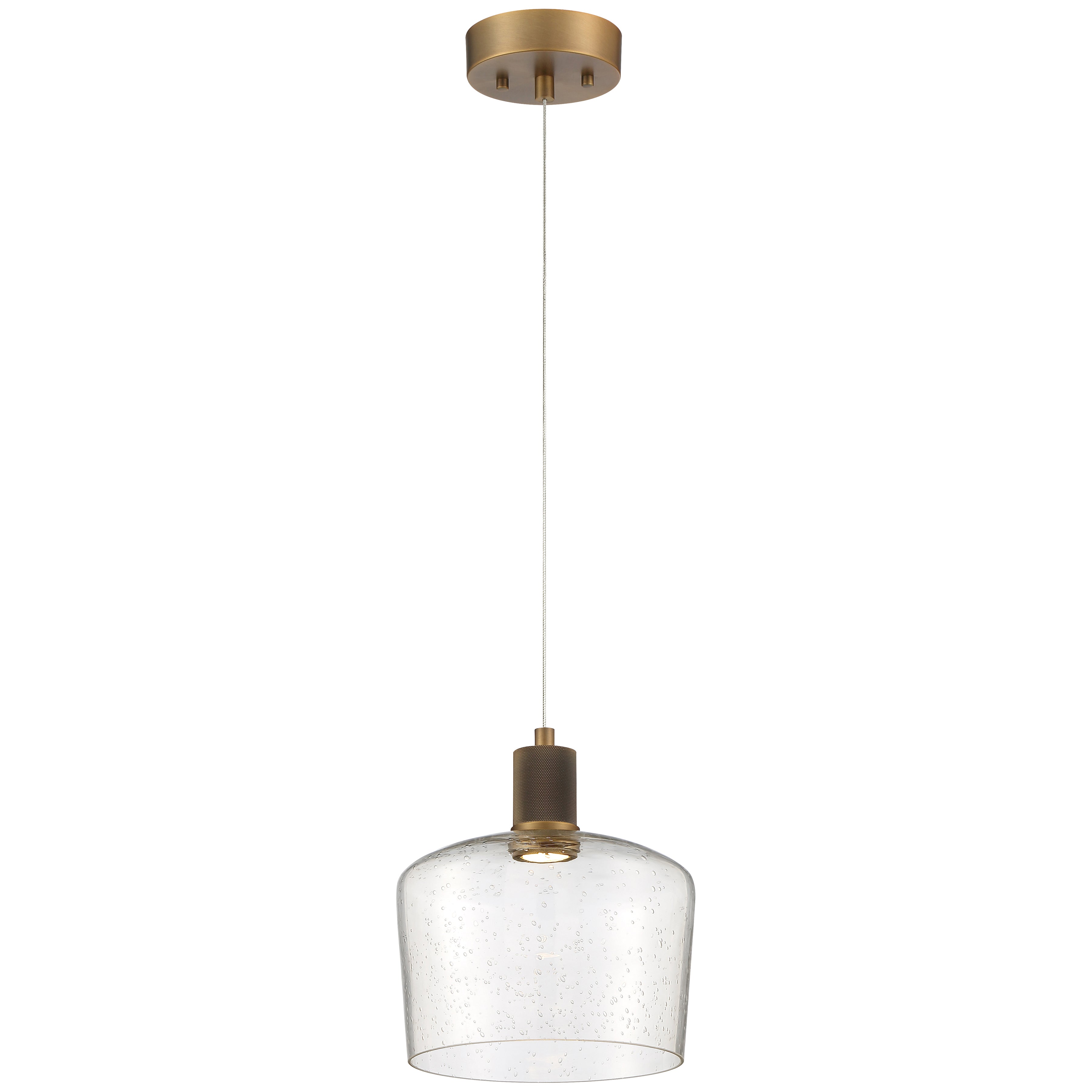 Port Nine Chardonnay LED Pendant, Antique Brushed Brass / Seeded Glass / 9W