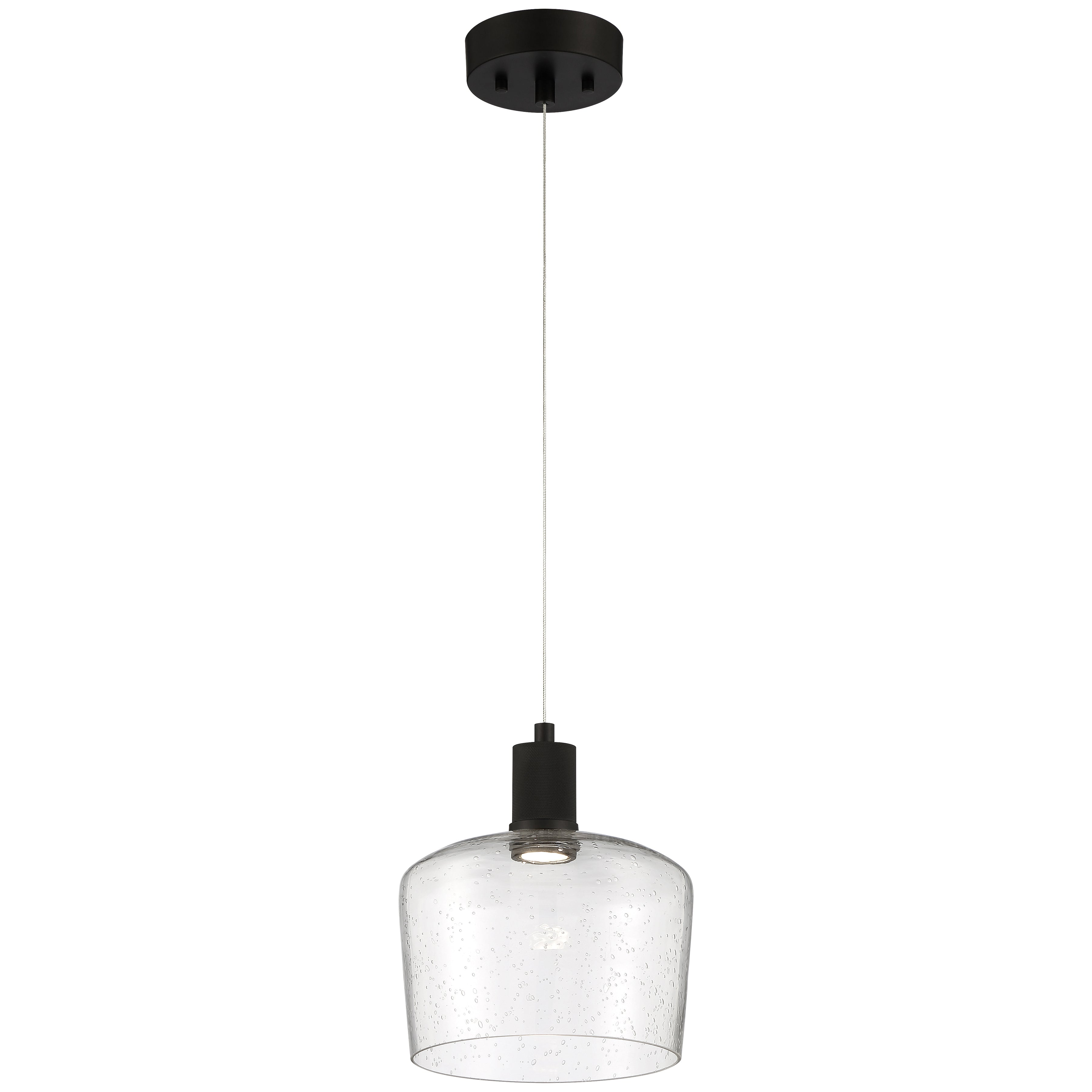 Port Nine Chardonnay LED Pendant, Matte Black / Seeded Glass / 9W