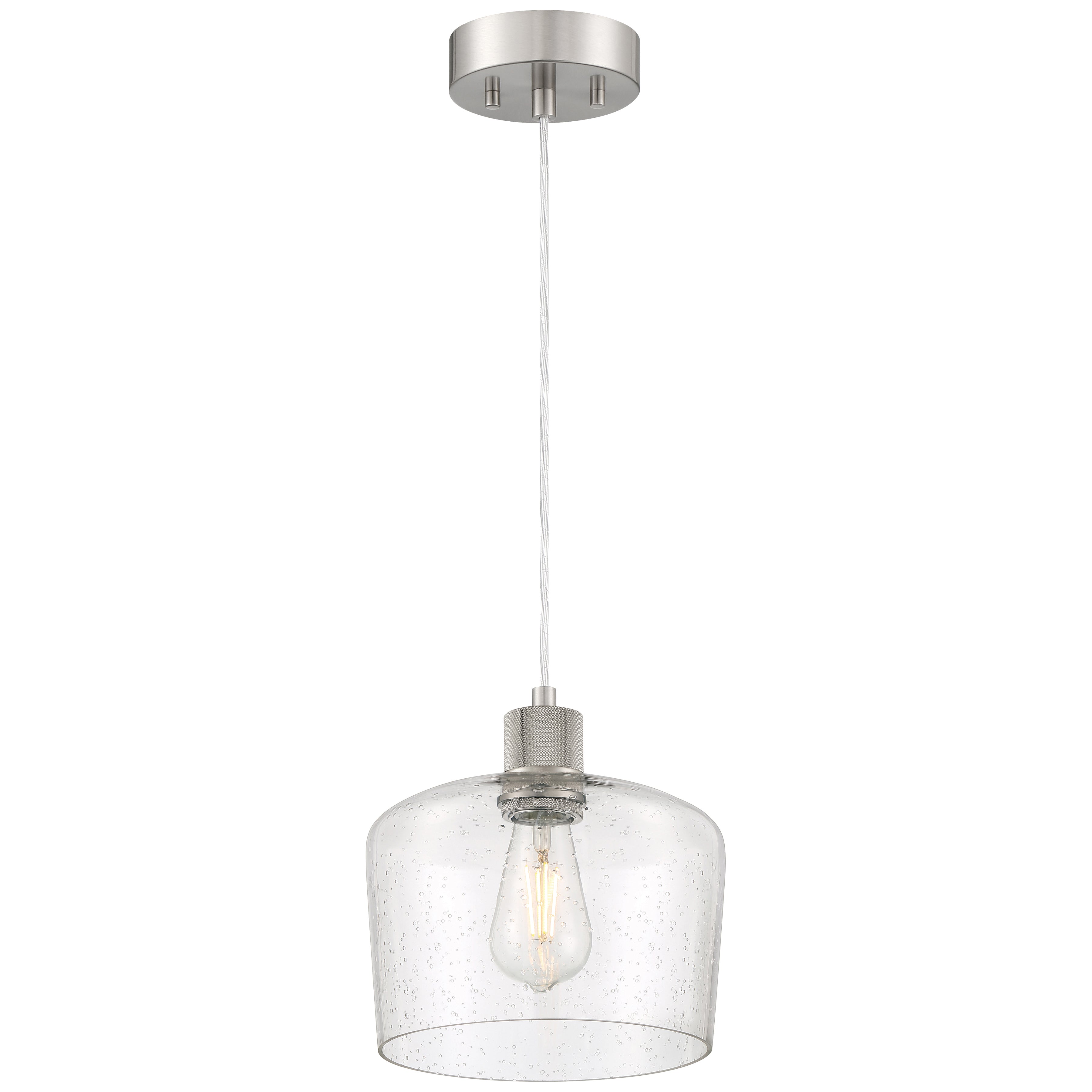 Port Nine Chardonnay LED Pendant, Brushed Steel / Seeded Glass / 7W