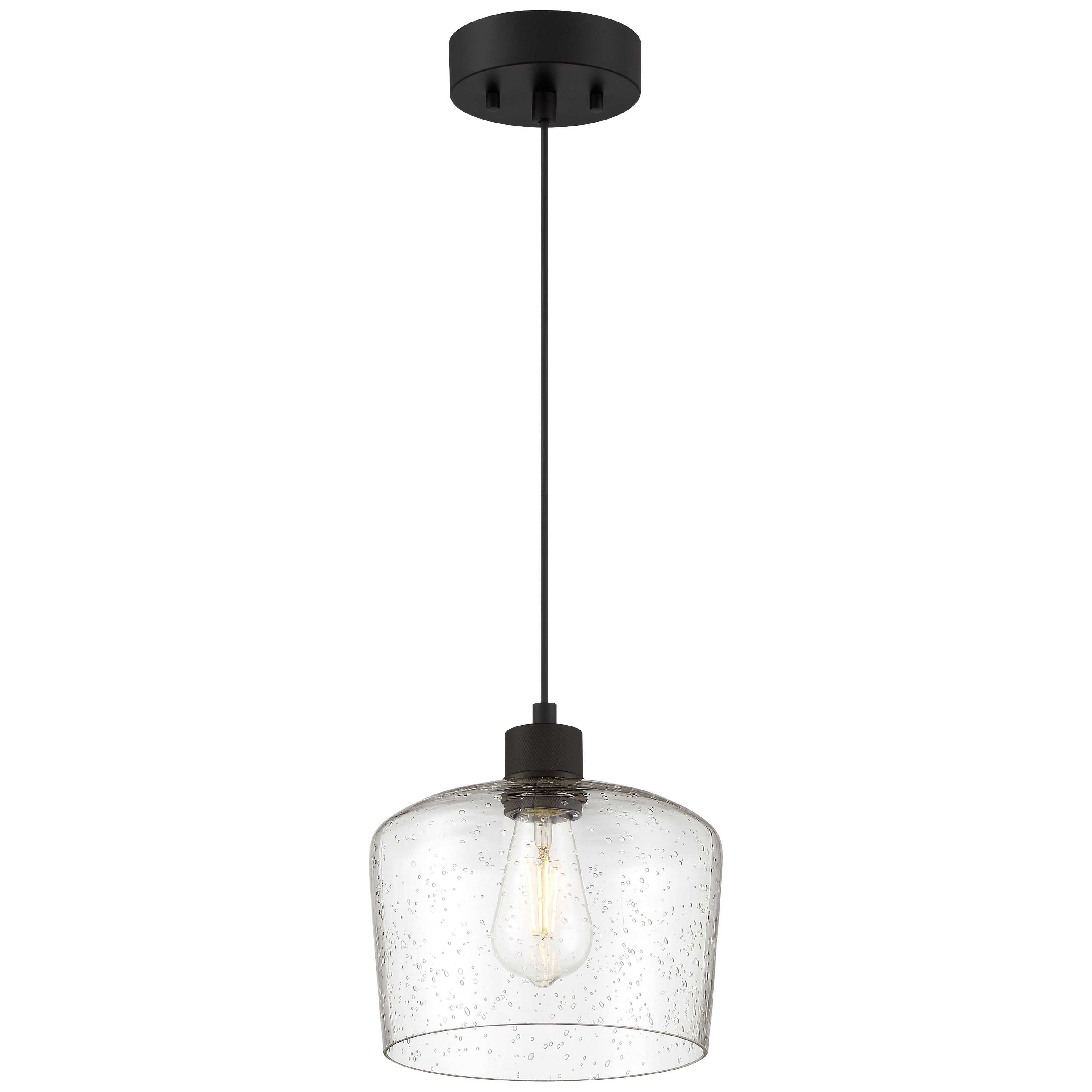 Port Nine Chardonnay LED Pendant, Matte Black / Seeded Glass / 7W