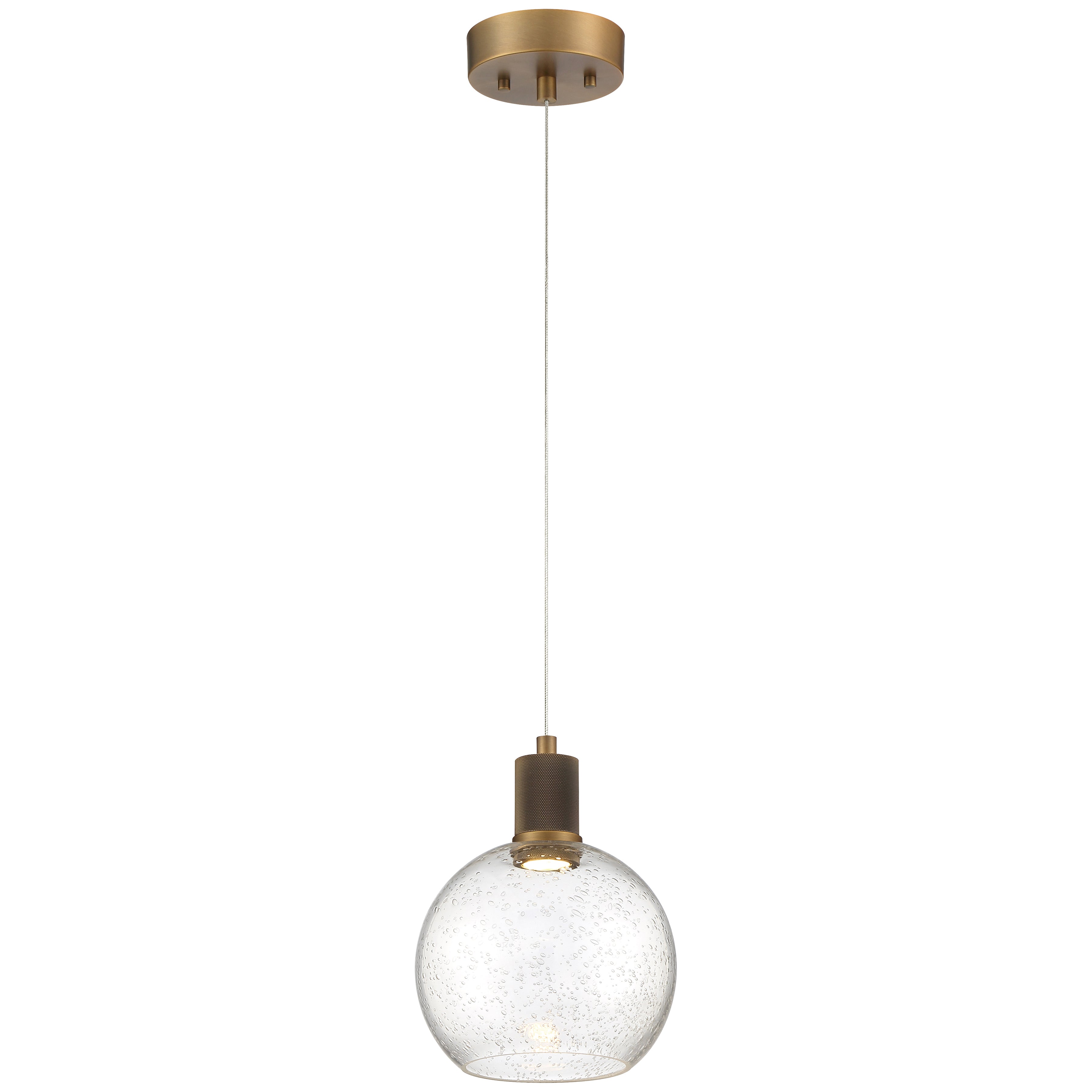 Port Nine Burgundy LED Pendant, Antique Brushed Brass / Seeded Glass / 9W