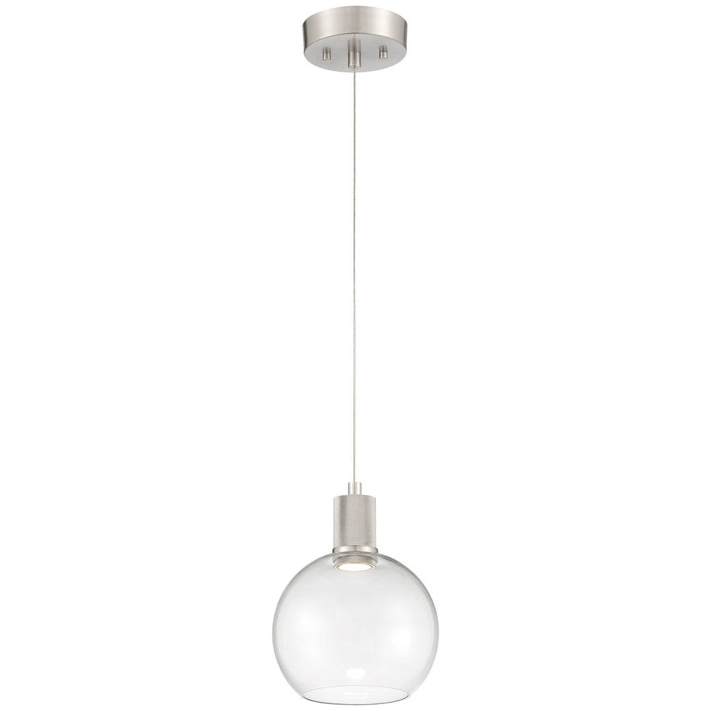 Access Lighting Port Nine Burgundy LED Pendant, Brushed Steel / Clear Glass / 9W