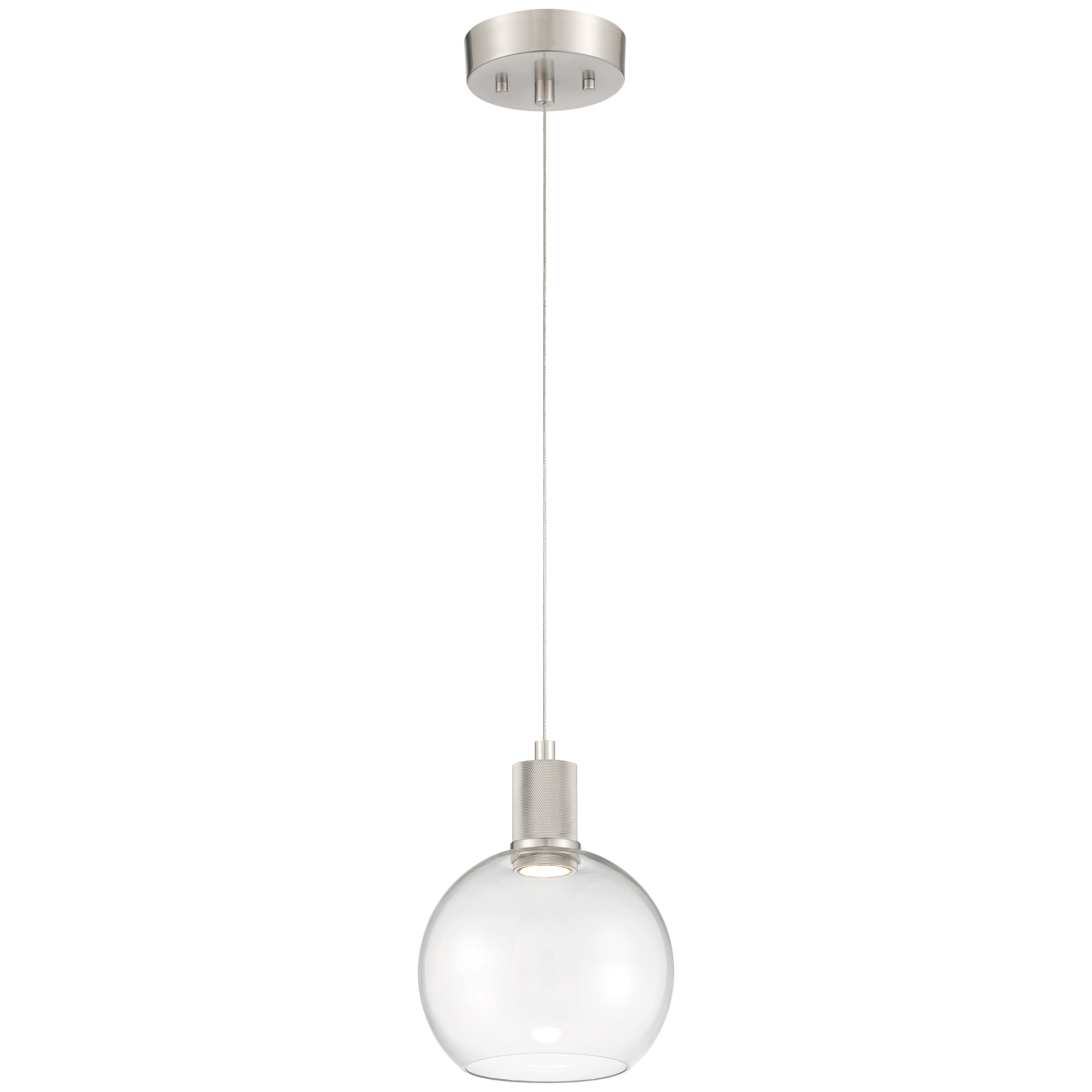 Port Nine Burgundy LED Pendant, Brushed Steel / Clear Glass / 9W