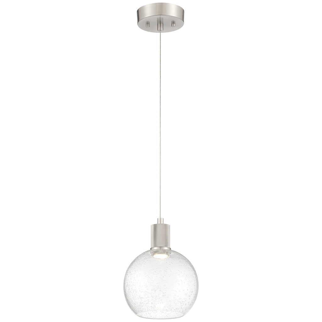 Access Lighting Port Nine Burgundy LED Pendant, Brushed Steel / Seeded Glass / 9W
