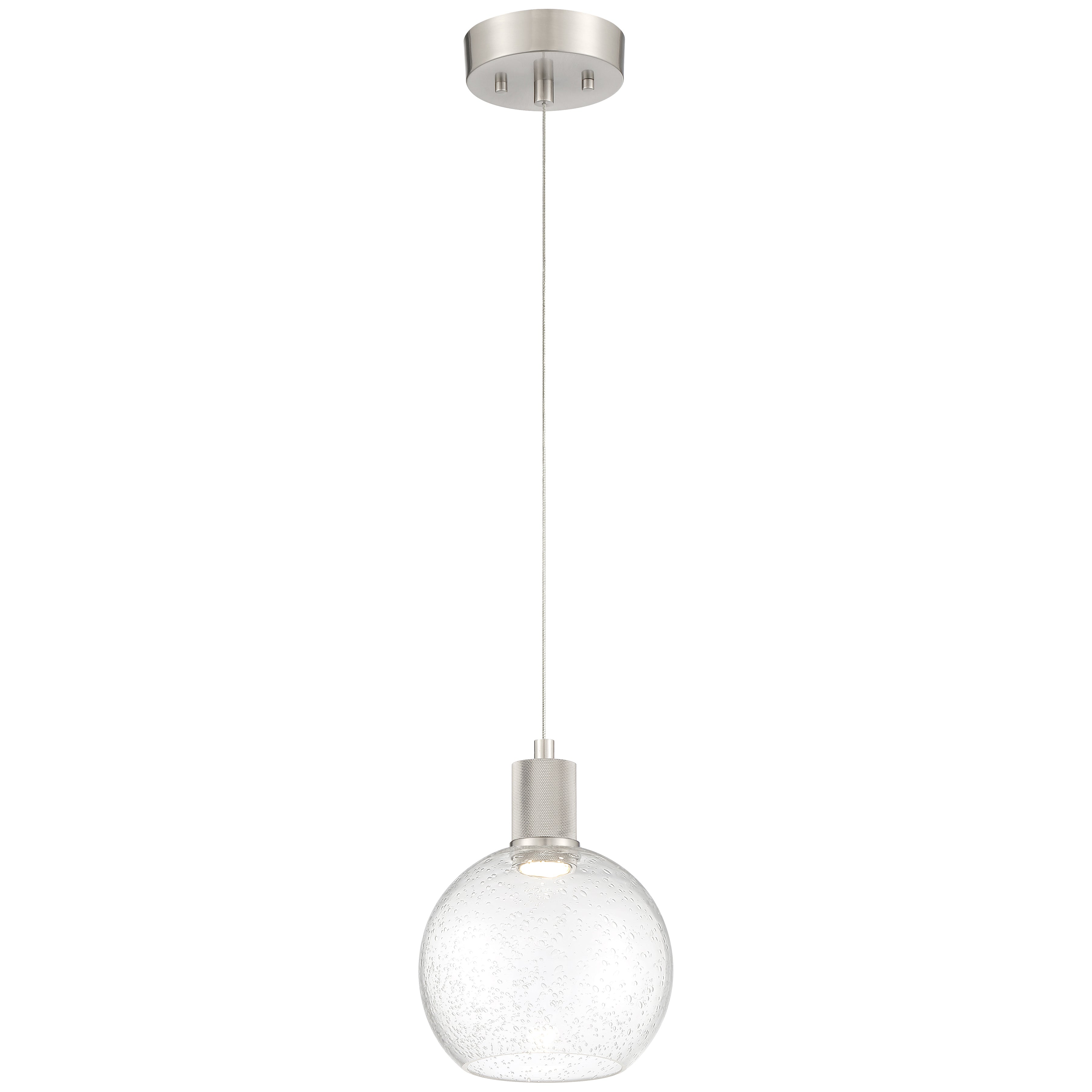 Port Nine Burgundy LED Pendant, Brushed Steel / Seeded Glass / 9W