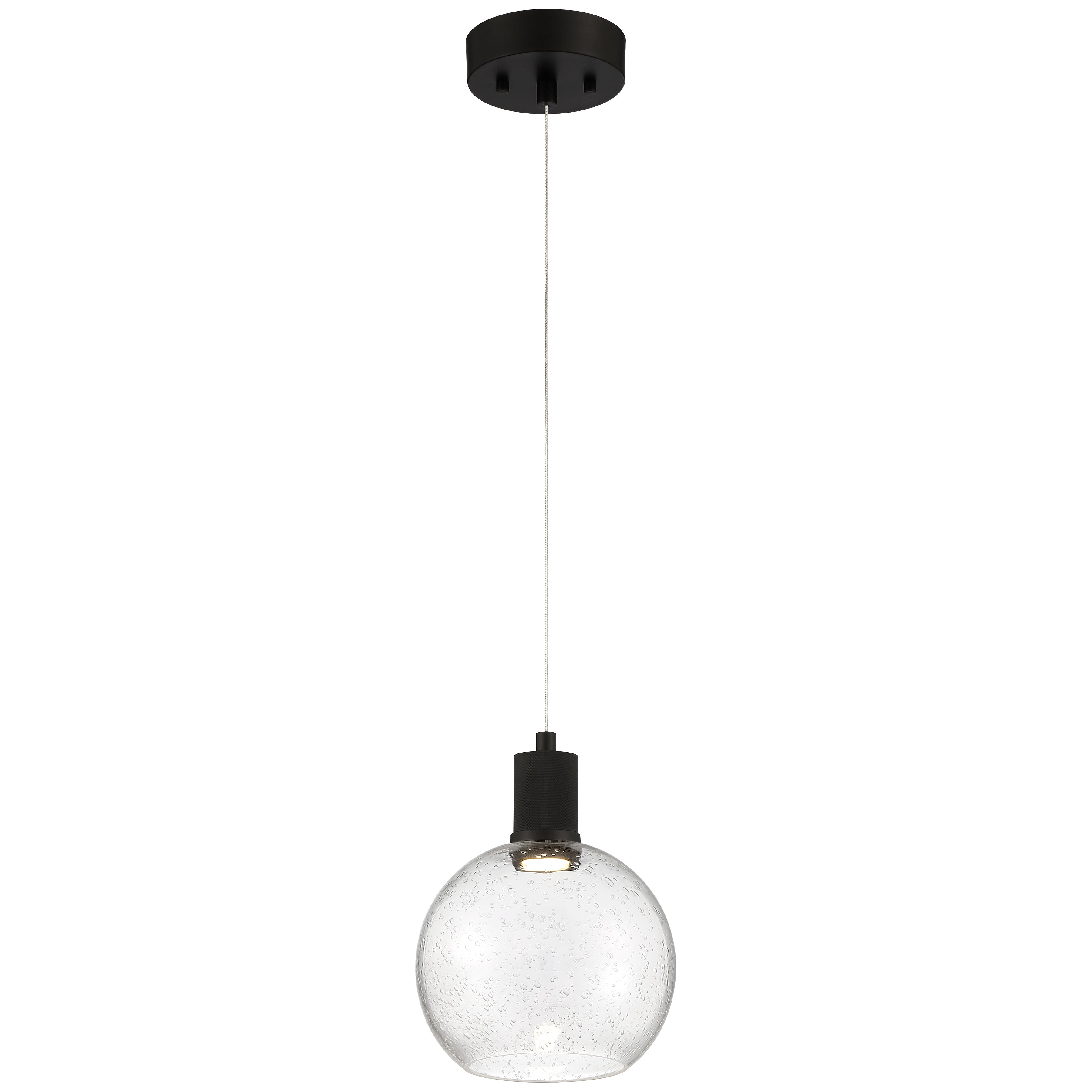 Port Nine Burgundy LED Pendant, Matte Black / Seeded Glass / 9W