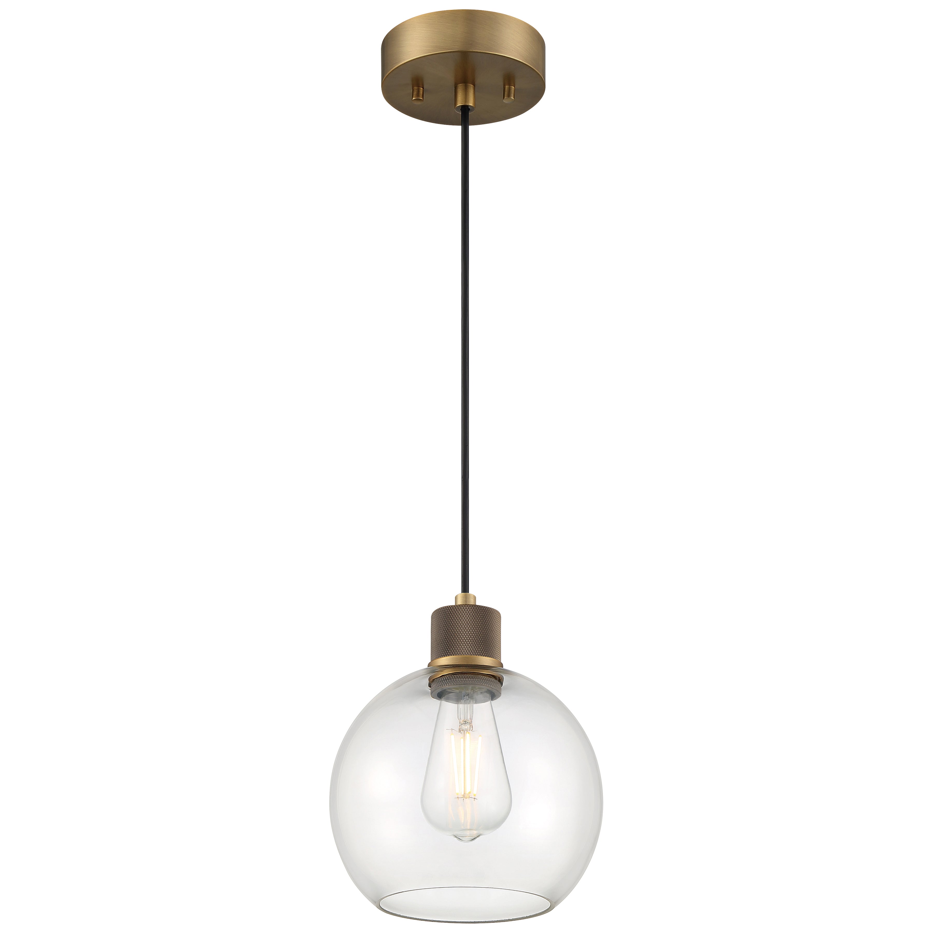 Port Nine Burgundy LED Pendant, Antique Brushed Brass / Clear Glass / 7W